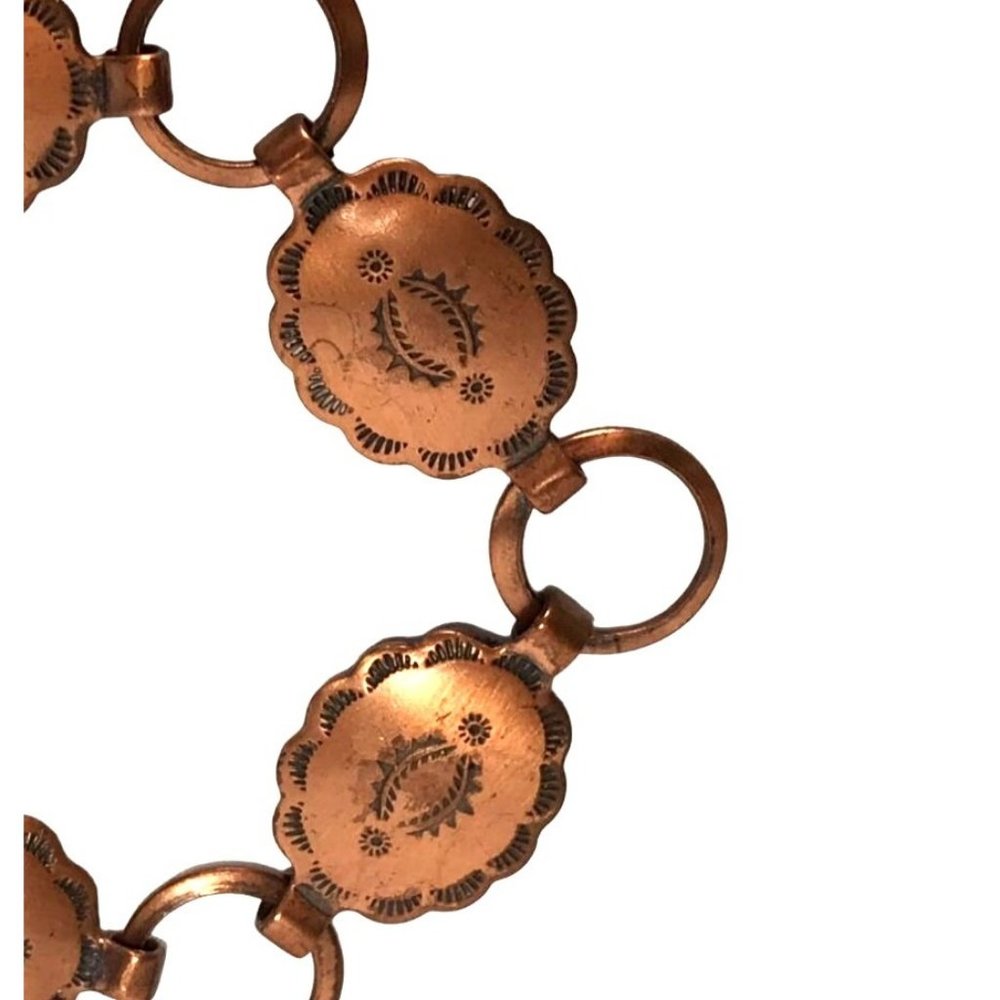Vintage Southwestern Antiqued Copper Concho and Circle Link Bracelet - Picture 3 of 4